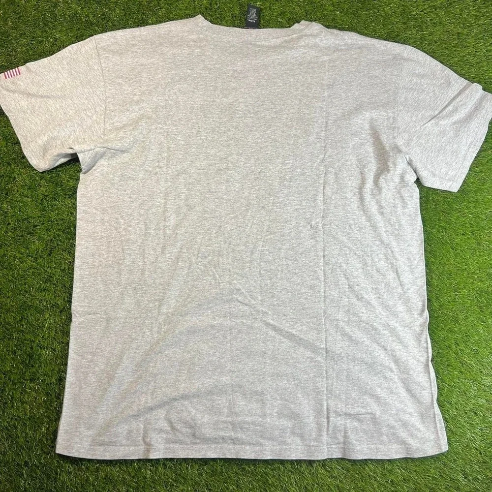 Polo Jeans Ralph Lauren Spell Out Logo T Shirt Gray Flag Sleeve Mens XL Tee